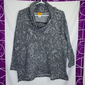Ruby Rd. Grey 3/4 Sleeve Open Lace Pattern Cowl Neck Sweater/Shirt - Sz XLarge